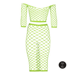 Ouch! Glow Bustier et Robe Filet Épaules dénudées Vert Fluo